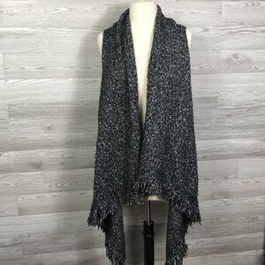 a.n.a Knit Fringe Cardigan Vest Speckled Gray S